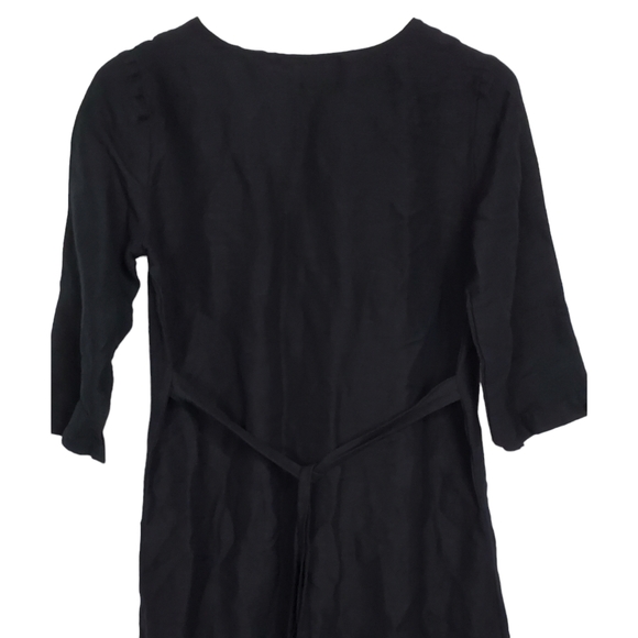 MNG Mango casual size 4 Loli linen blend 3/4 sleeves v neck midi dress black - Picture 9 of 14